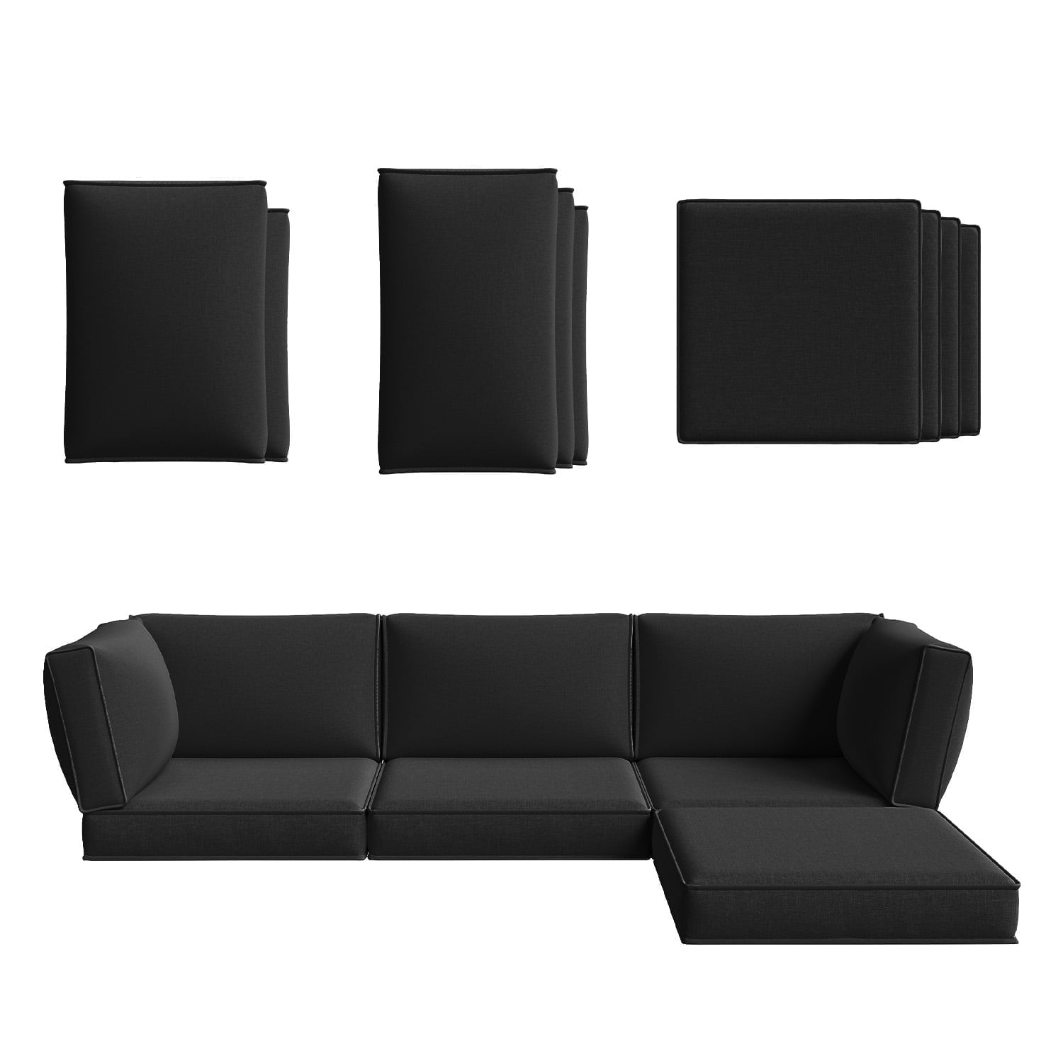 Clouddwell 9-Piece Outdoor Cushion Set for 4-Seat Wicker Sectional - Waterproof, High-Resilience Foam (Black)