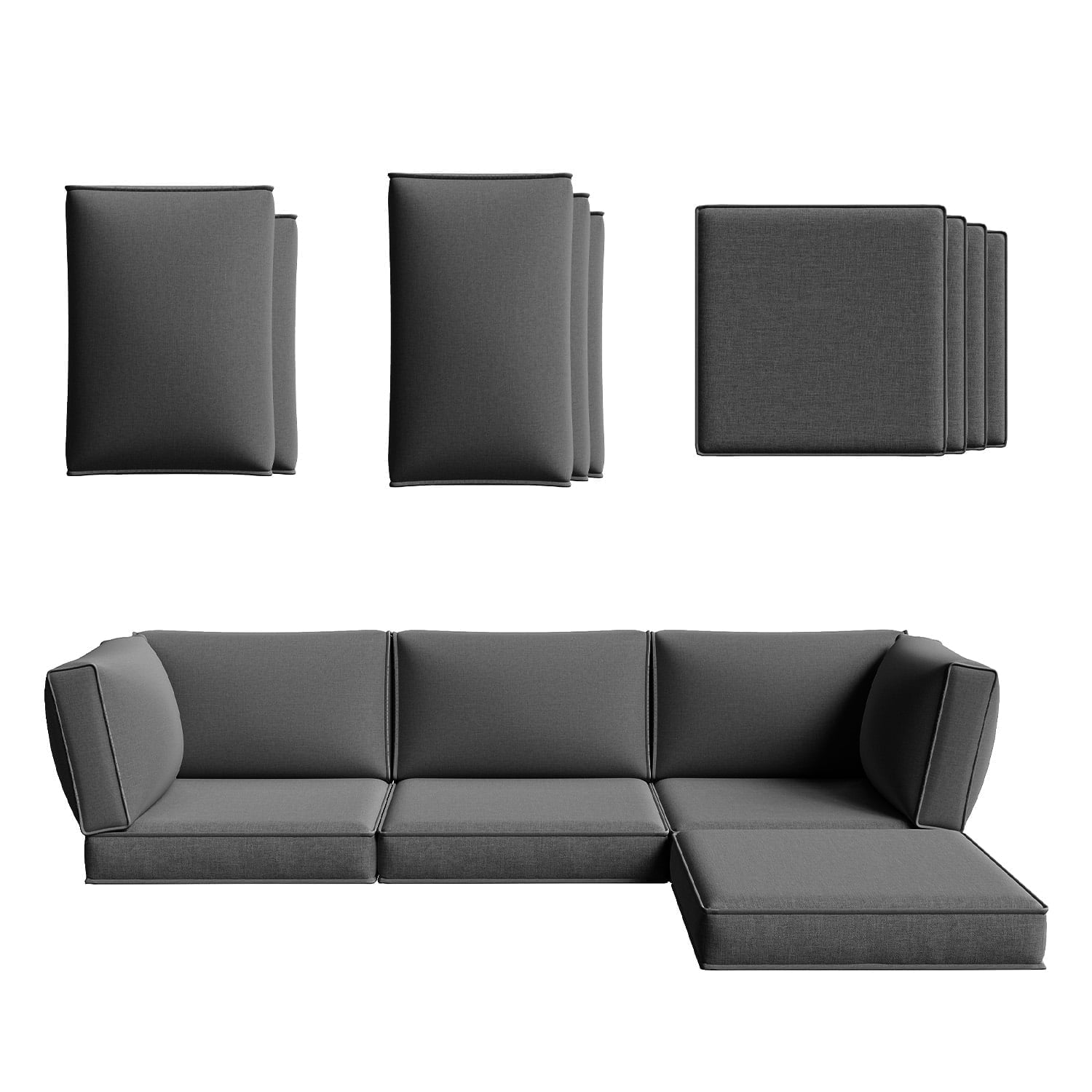 Clouddwell 9-Piece Outdoor Cushion Set for 4-Seat Wicker Sectional - Waterproof, High-Resilience Foam (Dark Gray)