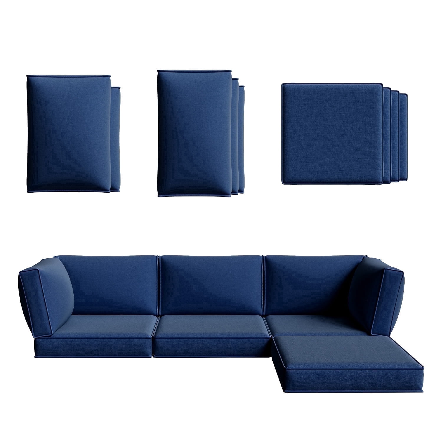 Clouddwell 9-Piece Outdoor Cushion Set for 4-Seat Wicker Sectional - Waterproof, High-Resilience Foam (Navy Blue)