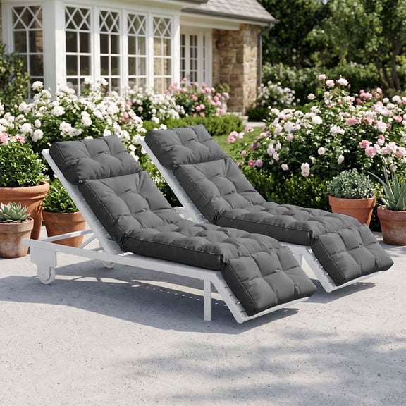 Clouddwell Gray 2 Pack 4-Segment Chaise Lounge Cushions, All Weather Patio Pads with Tie Fasteners & Soft PP Cotton for Poolside Patio Balcony