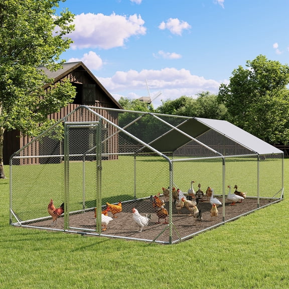 Clouddwell 193 Sq Ft Large Walk-In Chicken Coop with Waterproof Spire Roof - Heavy-Duty Metal Outdoor Poultry Run & Duck House for 15-20 Chickens