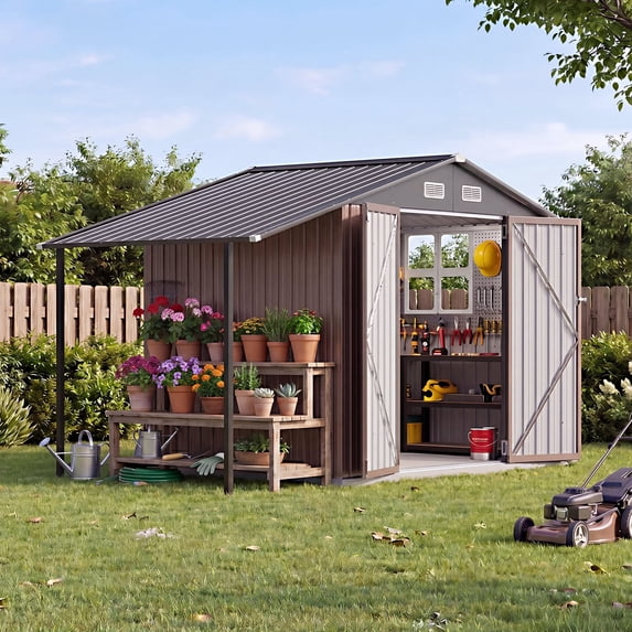 Clouddwell Metal Storage Shed with Hardtop Pergola 10x6 ft 2-in-1,57 Sq. Ft Outdoor Tool Shed for Backyard