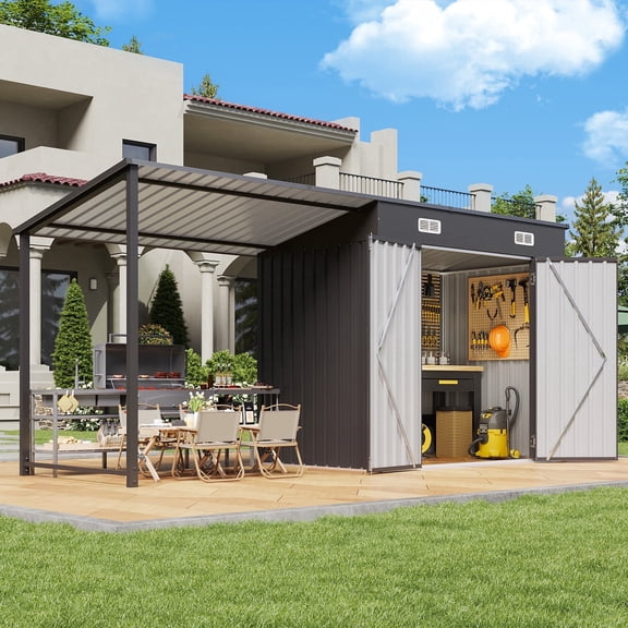 Clouddwell Metal Storage Shed with Hardtop Pergola 12x6 ft 2-in-1, 50 Sq. Ft Outdoor Tool Shed for Backyard