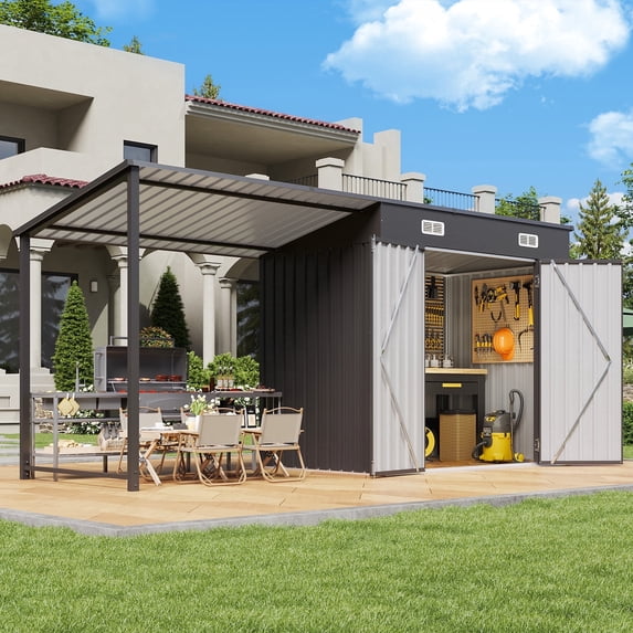 Clouddwell Metal Storage Shed with Hardtop Pergola 12x6 ft 2-in-1, 50 Sq. Ft Outdoor Tool Shed for Backyard