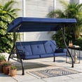 thumbnail image 1 of Clouddwell Outdoor Porch Swing with Stand and Canopy, 3-Seat Porch Swing with Stand for Garden, Yard & Balcony, Blue, 1 of 9