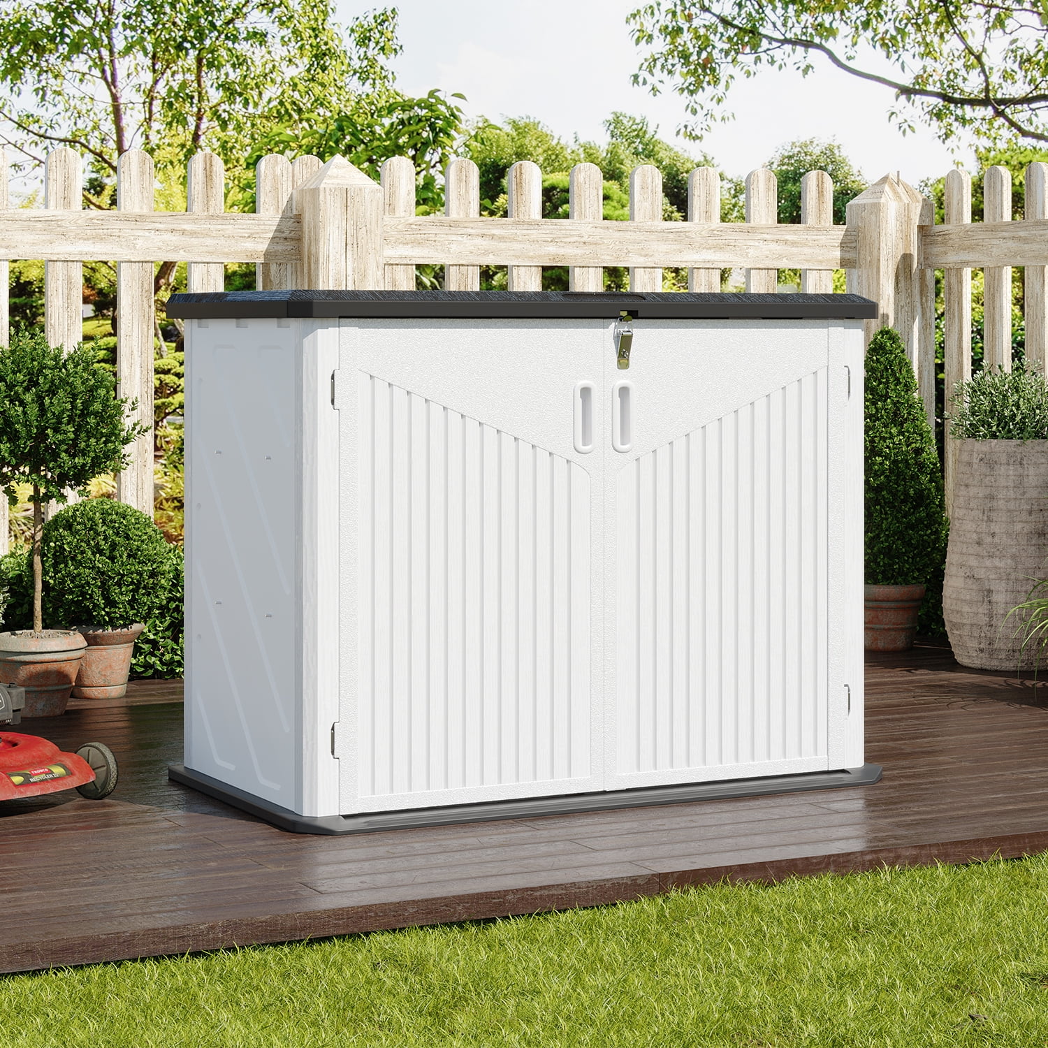 Clouddwell 35 Cu.Ft Resin Outdoor Storage Shed, Waterproof Patio Storage Sheds with Floor, Weather-Resistant Vertical Outdoor Storage Cabinet (White)
