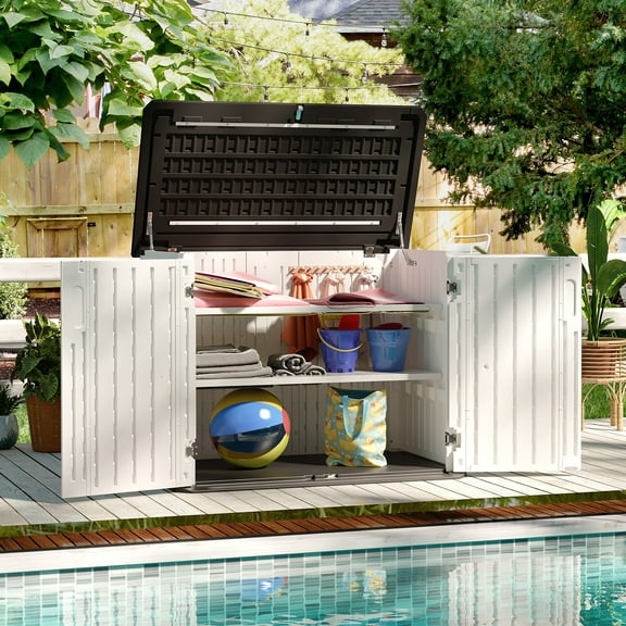 Clouddwell Outdoor Storage Shed, 35 Cu.Ft Vertical Storage Sheds with Shelf, Waterproof Resin Cabinet for Garage Storage, Pool Storage, Bike Shed, Garden Shed, Outdoor Storage(White)