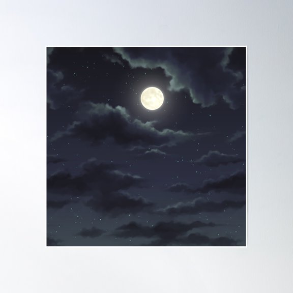 Clouded Moon Poster Wall Art, Modern Wall Decor, 8x12 UNFRAMED