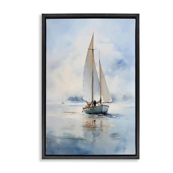 Stupell Industries Clouded Ocean Waves Sailboat Black Framed Floater Canvas Wall Art, design by LSR Design Studio, 25 x 17