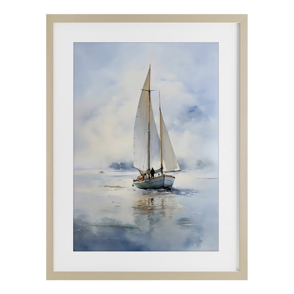 Stupell Industries Clouded Ocean Waves Sailboat Birch Framed Print Under Glass, design by LSR Design Studio, 20 x 14