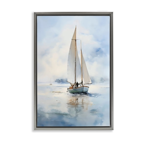Stupell Industries Clouded Ocean Waves Sailboat Gray Framed Floater Canvas Wall Art, design by LSR Design Studio, 31 x 21