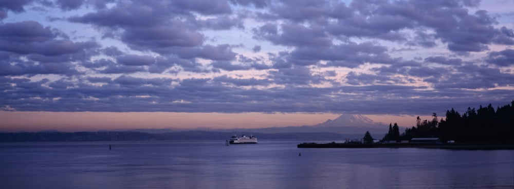 Clouded Sky Over The Sea Elliott Bay Puget Sound Washington State USA Canvas Art - Panoramic Images (27 x 9)