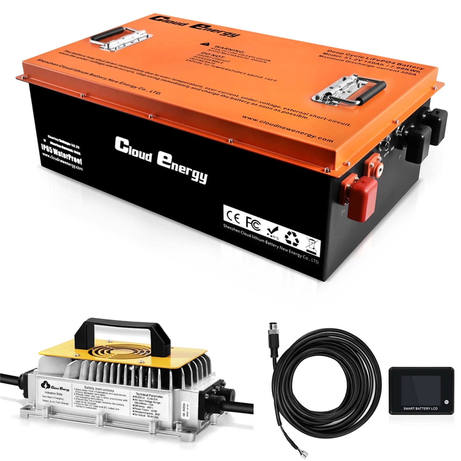 48V(51.2V) 150AH LiFePO4 Lithium Battery More Power for Golf Cart with Charger Built-in 300A BMS,3C Discharge,Touch Monitor,6000+ Cycles,Perfect for Golf Carts