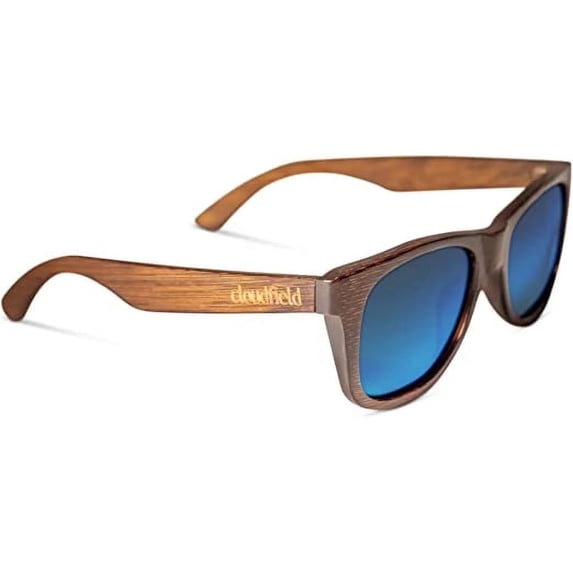 Cloudfield Polarized Sunglasses with Blue Lenses, Bamboo Frame, UV400 Protection, Unisex