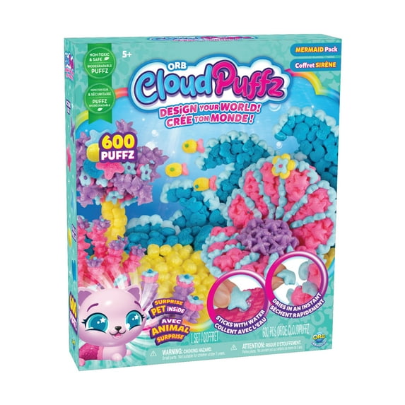 Cloudpuffz Are Bright Shaped Building Pieces Made with Polysaccharides That Wheng Moistenged with Water Stick Together and Create Colorful Creations. Including a Cute Mermaid Toy. (Other)