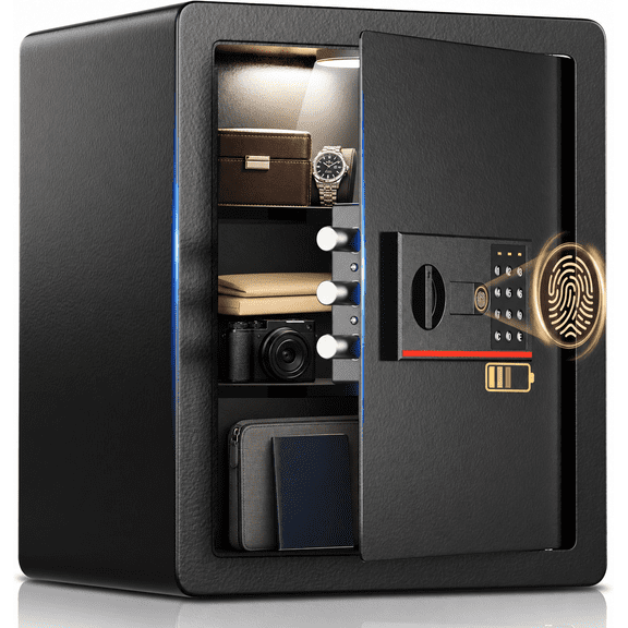 Cloudrest Pro Fingerprint Safe Box for Home, 1.8 Cu Ft with Keypad and Backup Keys, Black