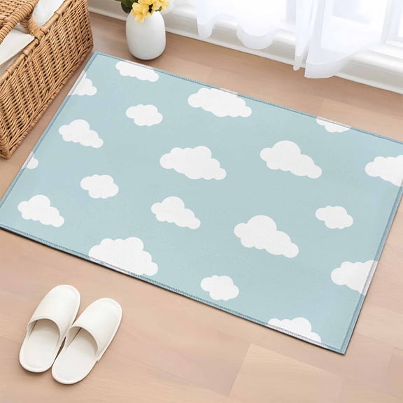 Clouds 2'x3' Washable Rug, Cartoon Blue Sky Minimalist Aesthetic Non-Slip Soft Doormat Area Rugs for Entrance Bathroom Bedsides, Front Doormat Carpet for Kitchen Bedroom, Entryway Floor Mat