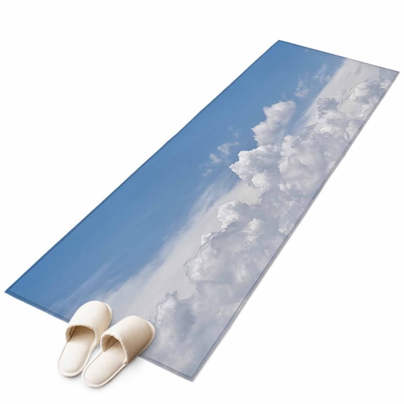 Clouds 2'x6' Runner Rug, Blue White Sky Natural Landscape Washable Non-Slip Area Rugs for Hallway Kitchen Floor Bedroom Entryway, Laundry Carpet Decoration Indoor Mat