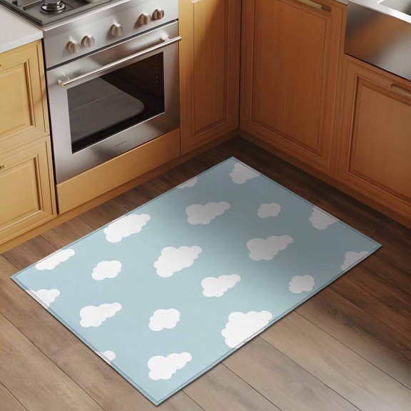 Clouds 2x3 Rug for Entryway Front Door Kitchen Sink Area, Blue Sky Low Pile Washable Non Slip Rectangle Area Rug