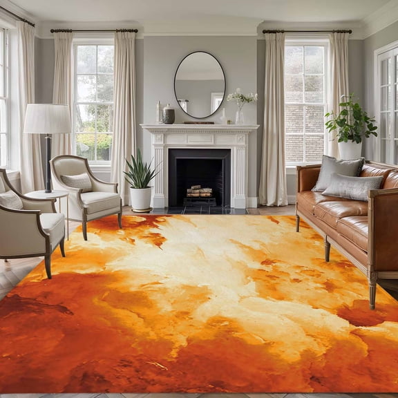Clouds 5x7 Area Rugs for Living Room, Abstract Gradient Orange Clouds Sky Non Slip Floor Mat Washable Low-Profile Indoor Carpet for Bedroom, Dining Room, Bathroom