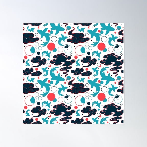 Clouds And Fish Poster Wall Art, Modern Wall Decor For Living Room Bedroom, 8x12 UNFRAMED
