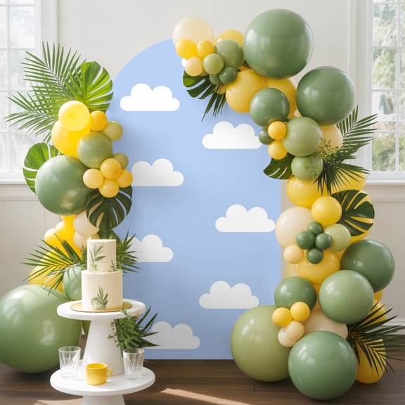 Clouds Arch Backdrop Cover, 4FT, Sky Cartoon Sky Blue Spandex Arch Covers Double-Sided Backdrop for Wedding Birthday Party Photo Background Decoration
