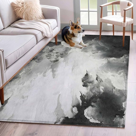 Clouds Area Rugs 4x6 ft Abstract Gradient Black Grey Clouds Sky Washable Rug Non Slip Indoor Carpet Absorbent Floor Mat for Living Room Bedroom Dining Room