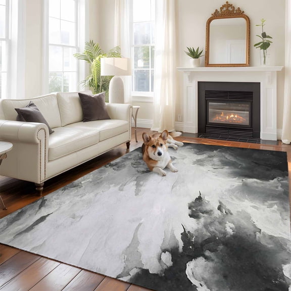 Clouds Area Rugs 5x7 ft Abstract Gradient Black Grey Clouds Sky Washable Rug Non Slip Indoor Carpet Absorbent Floor Mat for Living Room Bedroom Dining Room