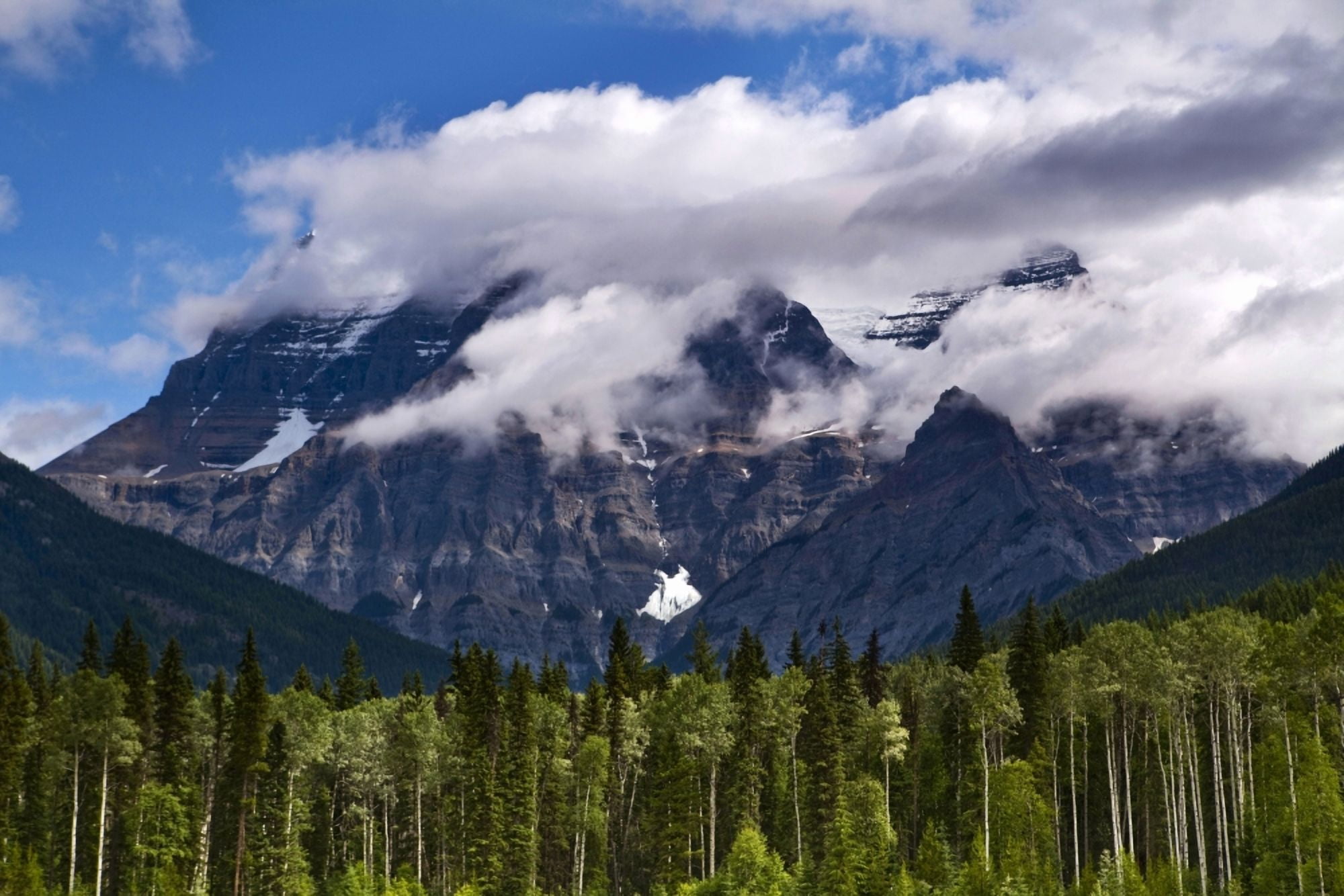 Clouds Around Mountains Robson Provincial Park British Columbia Canvas Art - Mathieu Dupuis Design Pics (34 x 22)