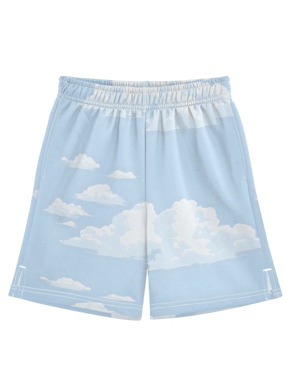 Clouds Athletic Shorts Breathable with Comfort Fit Drawstring Casual Sweatshorts Large