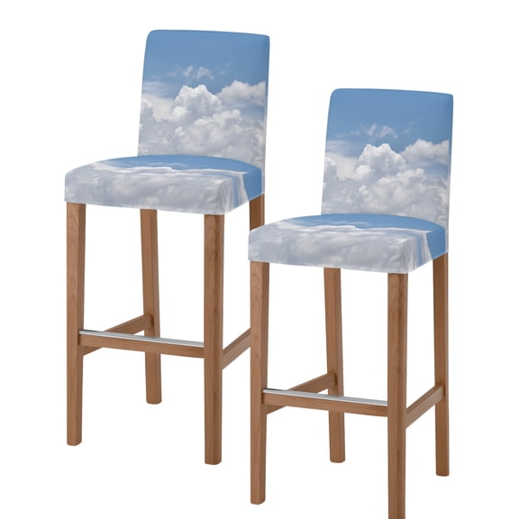 Clouds Bar Stool Covers Set of 2, Blue White Sky Natural Landscape Stretch Washable Bar Chair Covers with Backs, Removable Pub Counter Height Chair Cover for Kitchen Dining Room Cafe