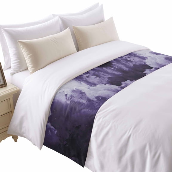Clouds Bed Runner for Twin Size Bed, Abstract Gradient Purple Clouds Sky Soft Bedding Scarf Bedding Protector Slipcover Sofa Throw for Bedroom Hotel Guesthouse