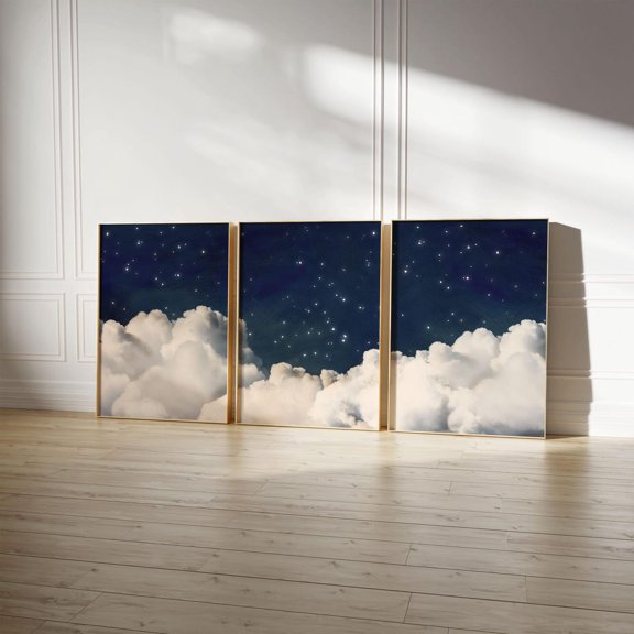 Clouds Bedroom Wall Art Prints, White Clouds Blue Sky Posters, Vintage Home Decor, Large Poster Art, Bedroom Decor, Stretched Canvas