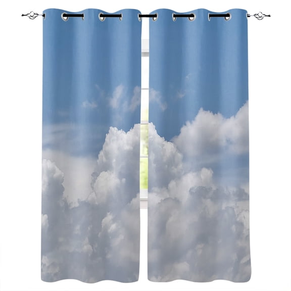 Clouds Blackout Curtains 84 Inches Long, Blue White Sky Natural Landscape Thermal Insulated Black Out Curtains, Darkening Window Curtain Drapes for Bedroom Living Room 52"x84" 2 Panels