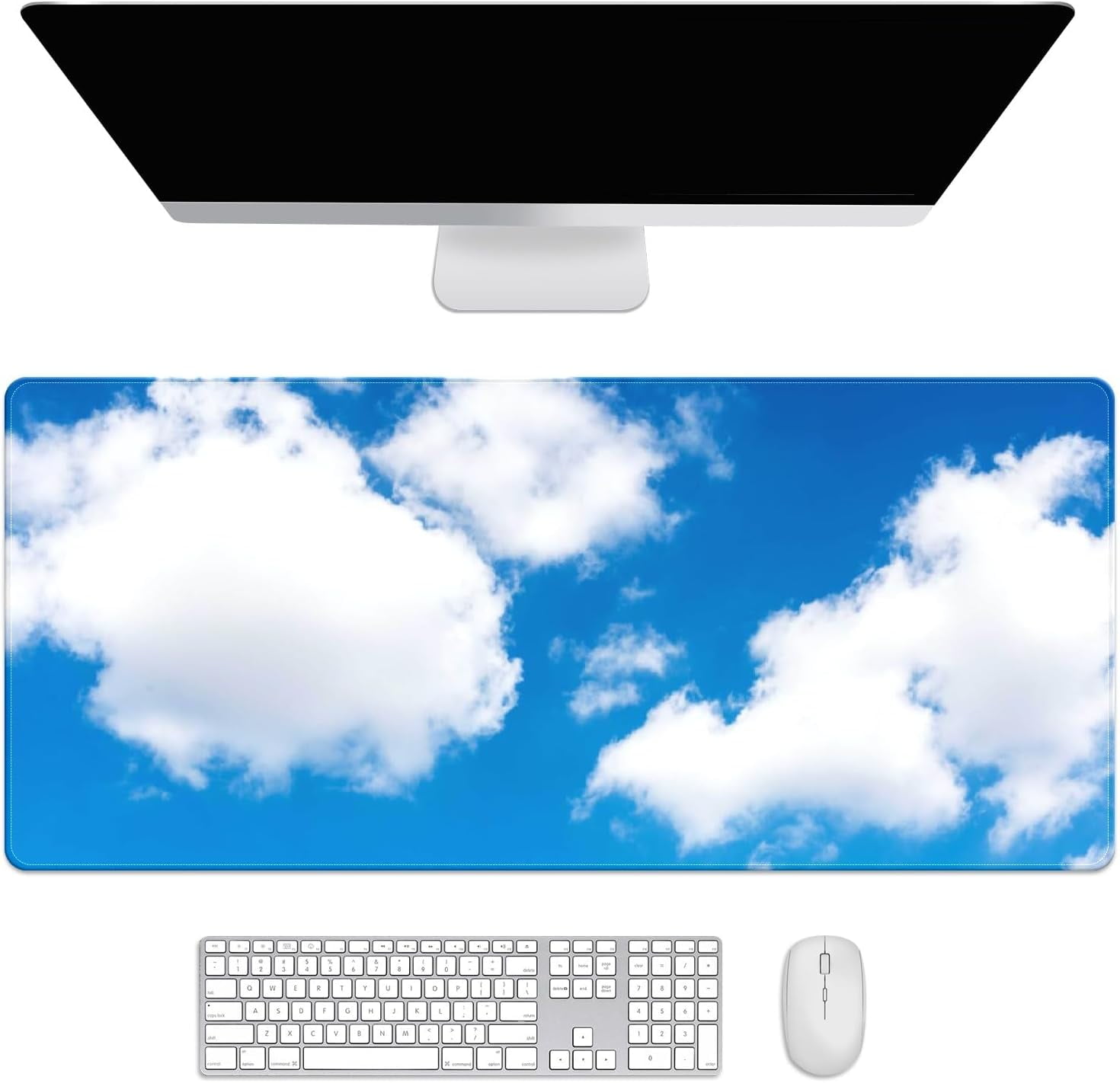 Clouds Blue Sky Desk Mat, Desk Accessory, Cute Workspace, Trendy Workspace, Trendy, 35.4x15.7in Large Gaming Mouse Pad, Cute Desk Topper, Pretty Desk Pad