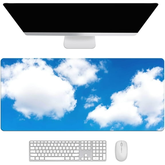 Clouds Blue Sky Desk Mat, Desk Accessory, Cute Workspace, Trendy Workspace, Trendy, 35.4x15.7in Large Gaming Mouse Pad, Cute Desk Topper, Pretty Desk Pad