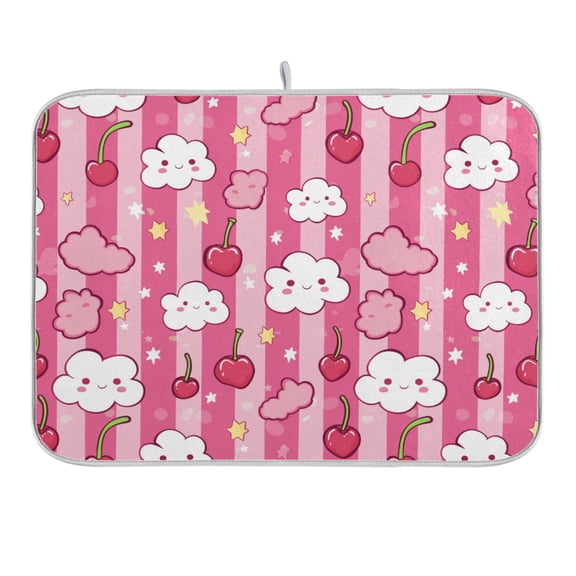 Clouds Cherries Star Dish Drying Mat 16x18 Absorbent Microfiber Draining Rack Pad for Kitchen Counter Sink