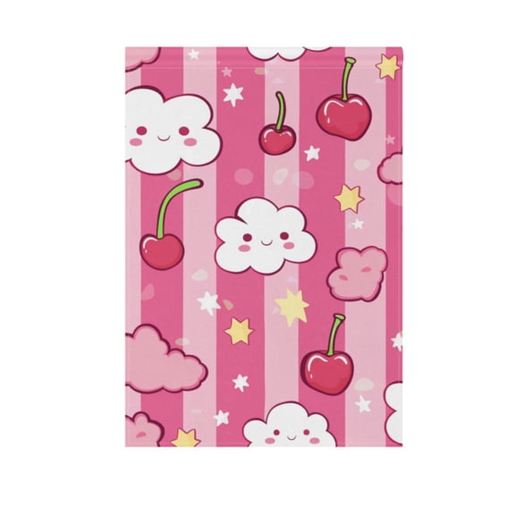 Clouds Cherries Star Garden Flag 12X18 Double Sided Yard Flags for Outside Outdoor All Seasonal Decoration