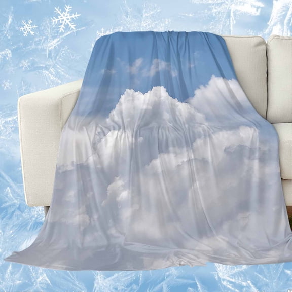 Clouds Cooling Blanket for Hot Sleepers, Soft Breathable Cool Summer Blanket for Night Sweats, Blue White Sky Natural Landscape Lightweight Ice Silk Bed Throw Blankets All Season 60"x80"