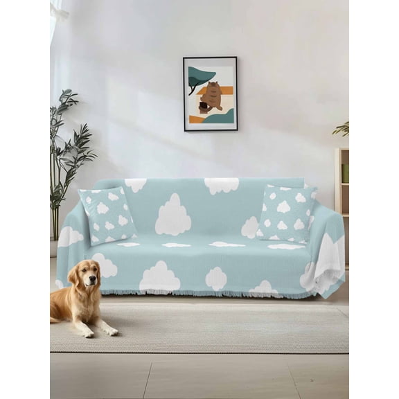 Clouds Couch Cover, Cartoon Blue Sky Minimalist Aesthetic Sofa Cover Blanket for Loveseat Couches,Sectional Sofa Slipcover Furniture Protector for Living Room Bedroom 71''x118''