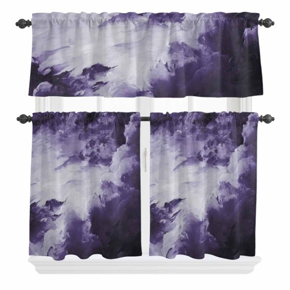 Clouds Curtain Valances Set Abstract Gradient Purple Clouds Sky Kitchen Curtains 24 inch Length Rod Pocket Valance and Tiers 3 Piece Set Small Bedroom Bathroom Laundry Decor