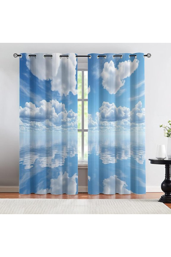Clouds Curtains For Bedroom, White Clouds Blackout Curtains, Sky Landscape Window Treatments, Room Darkening Grommet Drapes For Living Room 38"W x 45"L (Pack of 2)