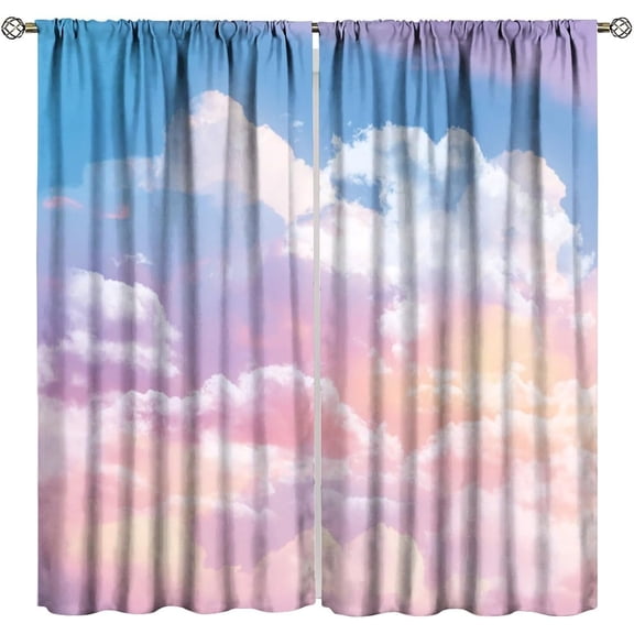 Clouds Curtains,Pink Dream Stars Clouds Print Home Decor Bedroom Living Room Window Treatment Set -52"W x 54"L (Pack of 2)