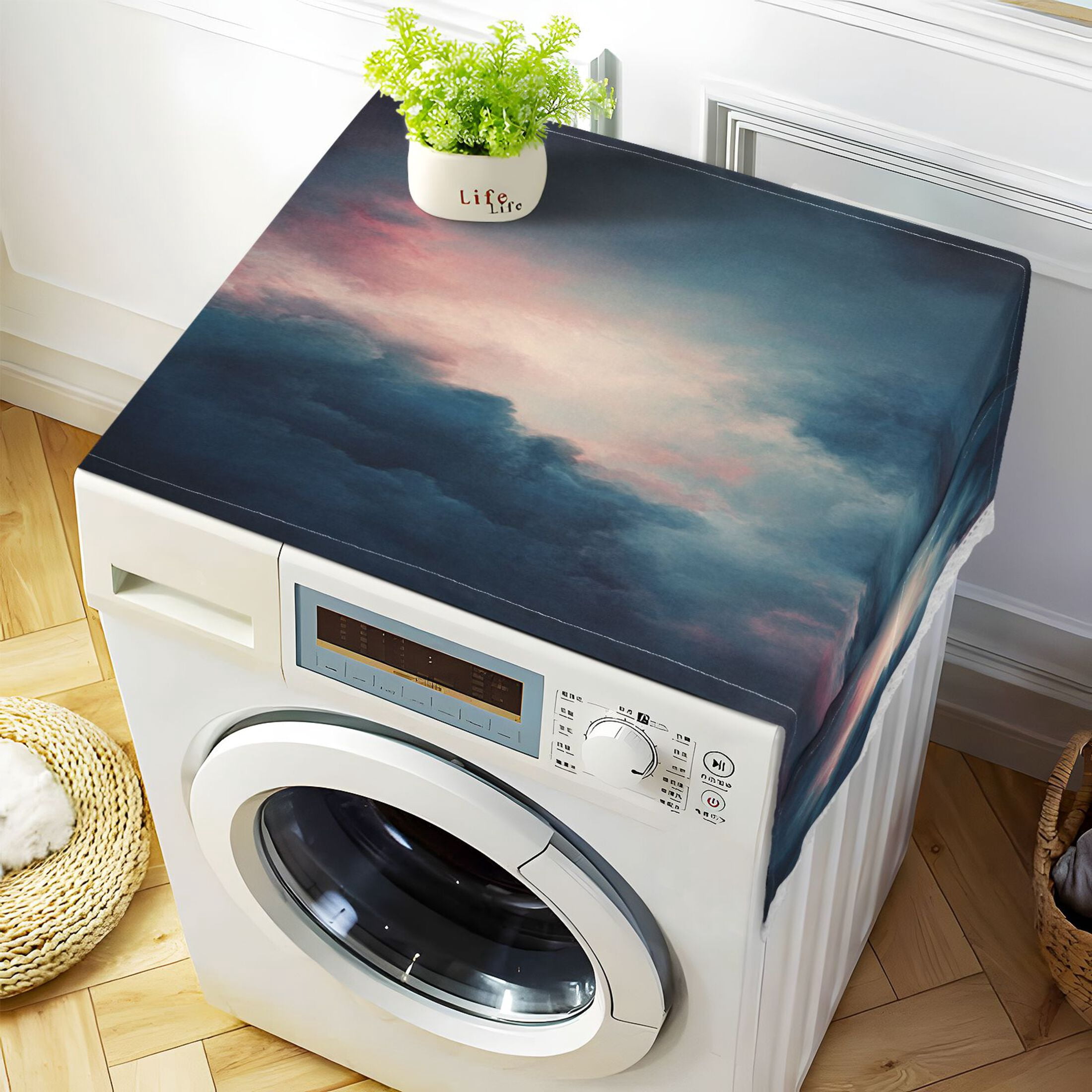 Clouds Dense SkyWasher and Dryer Covers Dust-Proof and Oil Resistant Fridge Cover with 4 Storage Pockets Washing Machine Top Cover for Laundry Kitchen Home 51.2 x 22 In