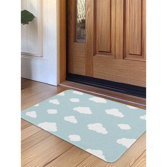 Clouds Door Mat Indoor Outdoor Entrance, Non Slip Small Rug for Kitchen Bathroom Entryway Rug, Cartoon Blue Sky Minimalist Aesthetic Washable Doormat Floor Mat for Office Home Decor 16x24 Inch