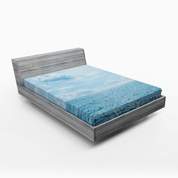 Clouds Fitted Sheet, Sea and Sky Combined Mixed Each Other Vivid Life Inspiration Hope Nobody Relax Image, Soft Decorative Fabric Bedding, Queen Size, Pale Blue, by Ambesonne