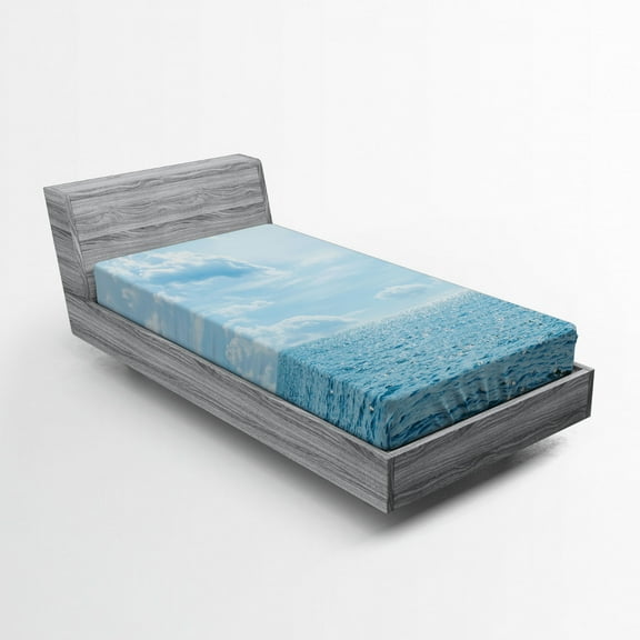 Clouds Fitted Sheet, Sea and Sky Combined Mixed Each Other Vivid Life Inspiration Hope Nobody Relax Image, Soft Decorative Fabric Bedding, Twin Size, Pale Blue, by Ambesonne