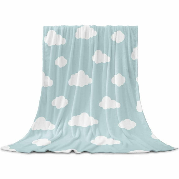 Clouds Flannel Blanket for Bed, Cartoon Blue Sky Minimalist Aesthetic Soft Cozy Warm Couch Throw Blanket, Lightweight Fluffy Plush Bedding Blankets for Sofa Decor All Season 40"x50"
