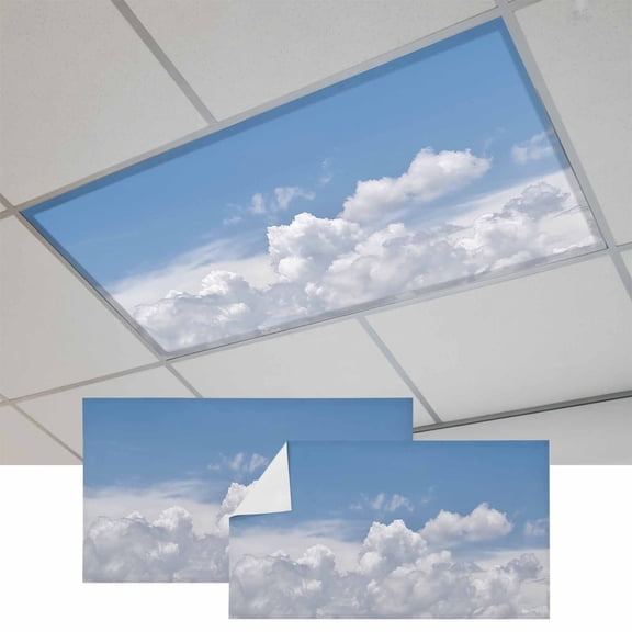 Clouds Fluorescent Light Covers, Blue White Sky Natural Landscape Magnetic Light Covers for Ceiling Lights, Fluorescent Ceiling Shade Filters for Classroom Bedroom Office 4x2Ft x 2PCS