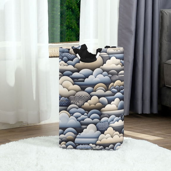 Clouds Foldable Laundry Hamper 12.6x11x22.7in with Handles for Bathroom Bedroom Storage